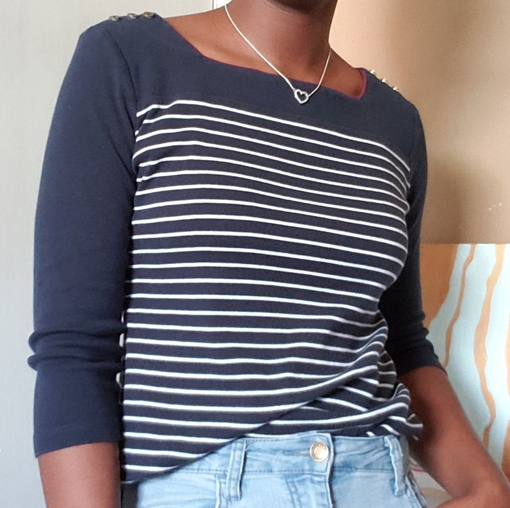 Navy Blue Striped Top